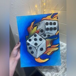 Vibrant Dice Artwork with Flames *WILL COME FRAMED!*